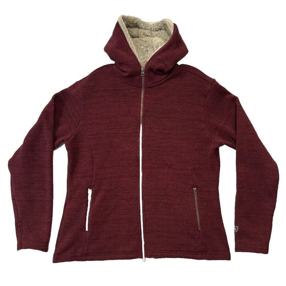 KUHL Womens Alaska Zip Hoodie Sz XL Maroon Wine Fleece Sherpa Sweater Jacket